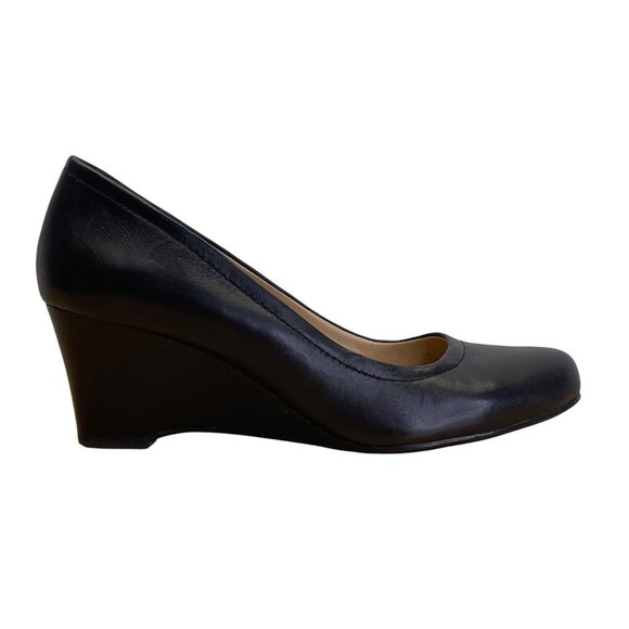 Naturalizer Women’s Black Leather Slip On Hydie Wedge Pumps Size 8.5M - Picture 1 of 9